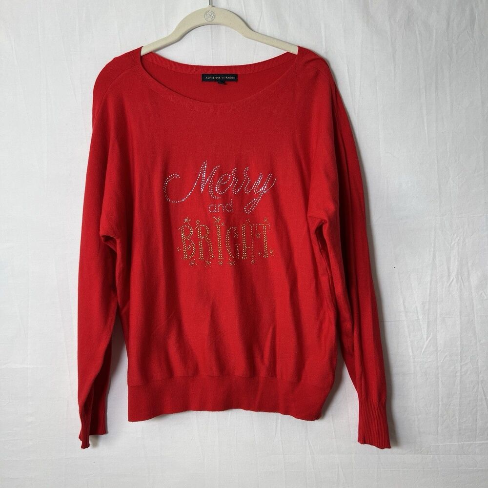 Red Christmas Sweater Sz PL  Holiday Festive Bling Rhinestone Merry & Bright